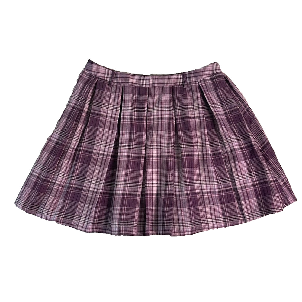 NWT Thorn & Fable Pleated Mini Skirt Womens L Purple Plaid Preppy Y2K Grunge